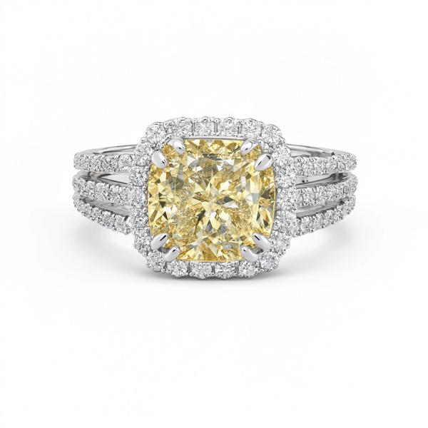 18k 3.02ct Cushion Cut Yellow Diamond Engagement Ring