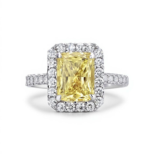 18k White Gold Radiant Cut Yellow Diamond Halo Engagement Ring