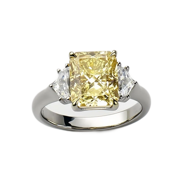 18k White and Yellow Gold Radiant Cut Fancy Yellow Diamond Engagement Ring