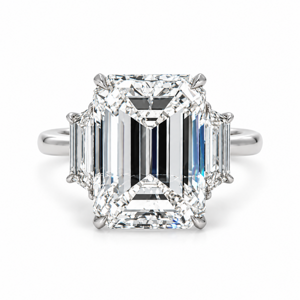 Platinum 9.01ctw Emerald and Trapezoid Cut Diamond Engagement Ring