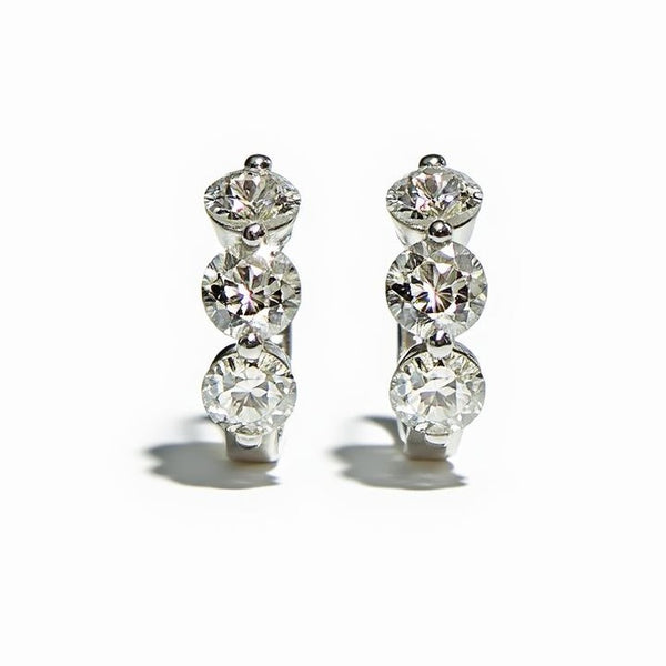 Heera Moti 14k 3-Diamond Huggie Hoops