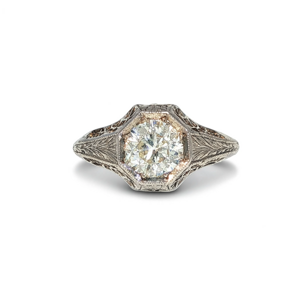 Estate 14k Euro Cut Diamond Vintage Art Deco Ring