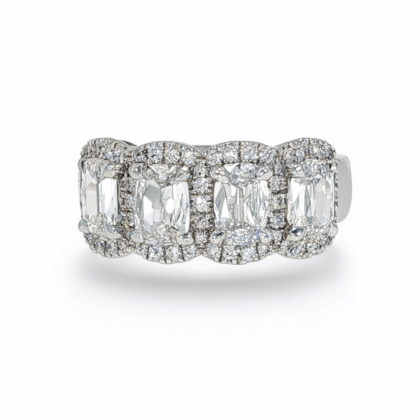 Henri Daussi Four Stone Halo Diamond Anniversary Ring