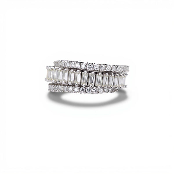 14k Baguette and Round Diamond Designer Flex Ring