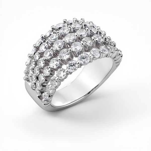 14K White Gold Graduated 5-Row 2.68Ctw Diamond Ring