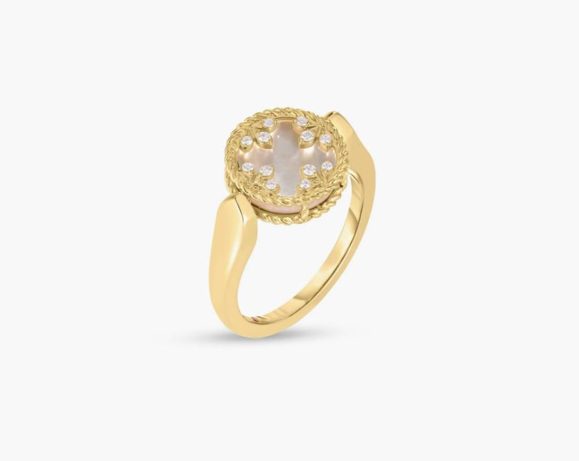 Roberto Coin Venetian Medallions diamond and mother of pearl small reversible ring in 18K yellow gold with diamond accents