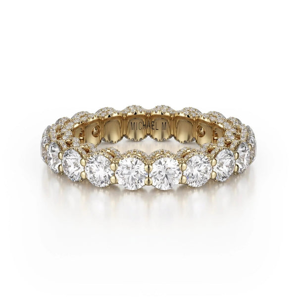Michael M 18k Yellow Gold Round Diamond Eternity Crown Band Ring
