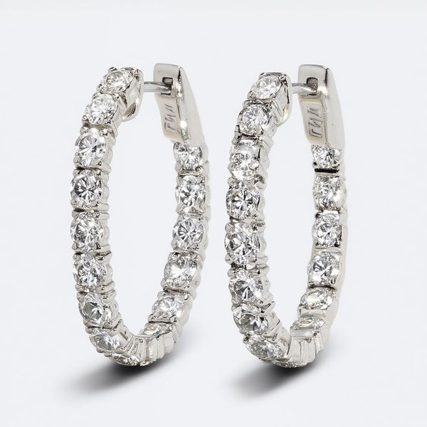 14k Oval Inside/Outside Diamond Hoops