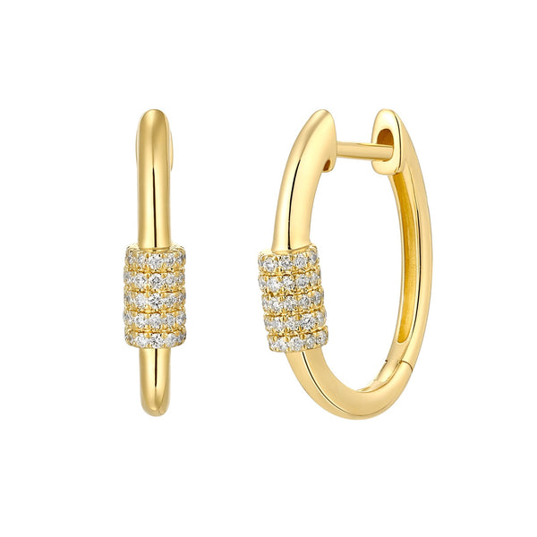 14K Yellow Gold Oval Huggies With Diamond Center Wrap