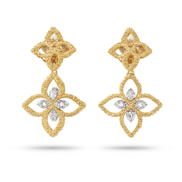 Roberto Coin Princess Flower Open Frame Diamond Drop Earrings