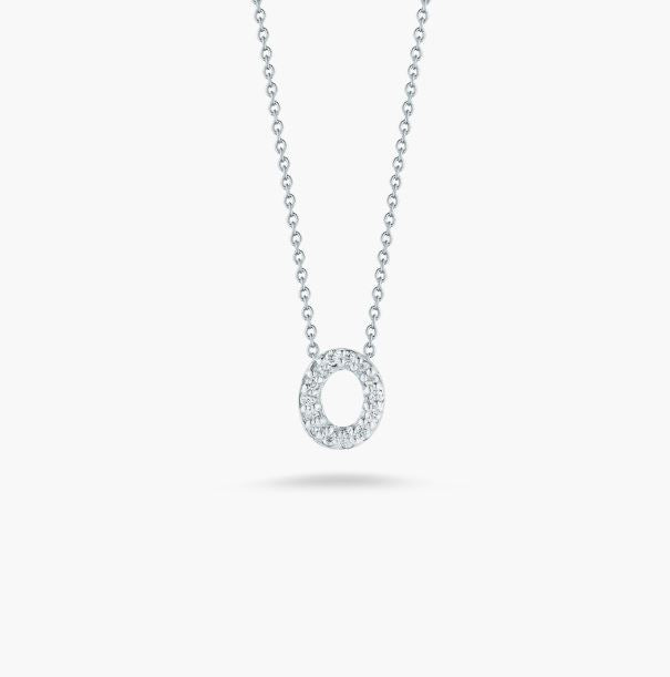 Roberto Coin Tiny Treasures Diamond Love Letter O Necklace in 18K gold with diamond-accented initial pendant