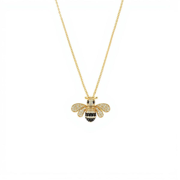 14k White and Black Diamond Designer Bumblebee Pendant
