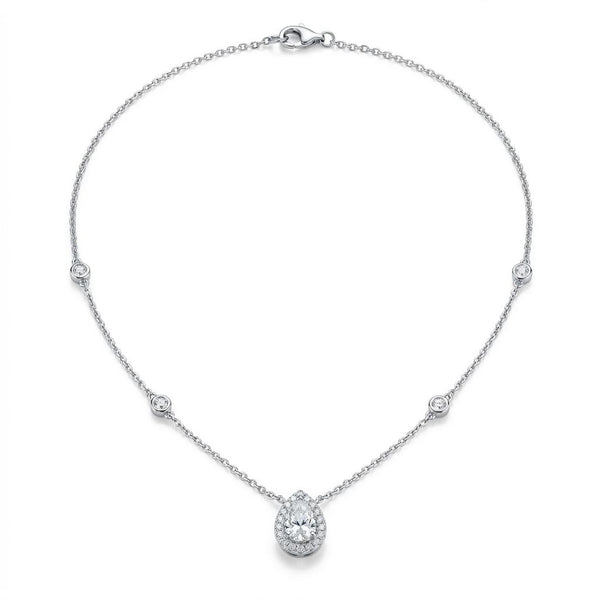Uneek Sweet-Pea Collection Halo Pear Shaped Diamond Drop Necklace