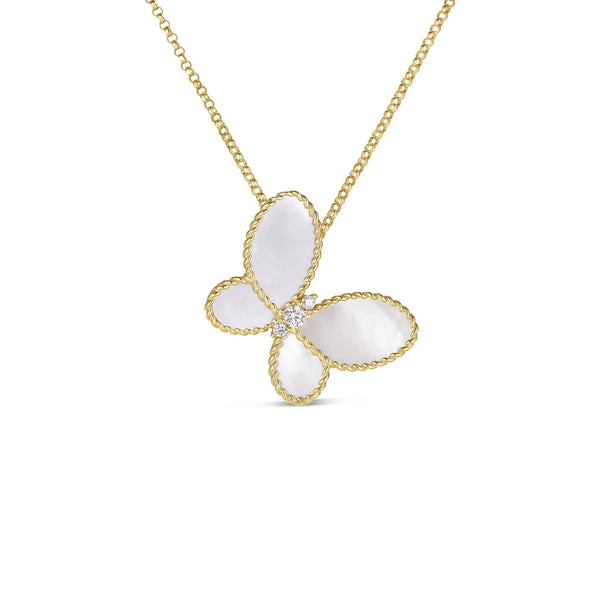 Roberto Coin Jasmine Diamond And Mother Of Pearl Butterfly Necklace