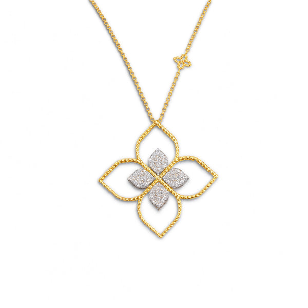 Roberto Coin Princess Flower Open Frame Pavé Diamond Necklace