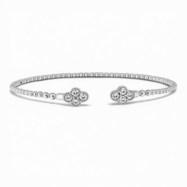 14k Designer Diamond Clover Bypass Flex Bangle