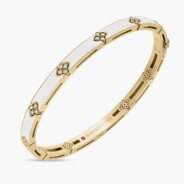 Roberto Coin 18K Yellow Gold White Enamel Love In Verona Diamond Bracelet