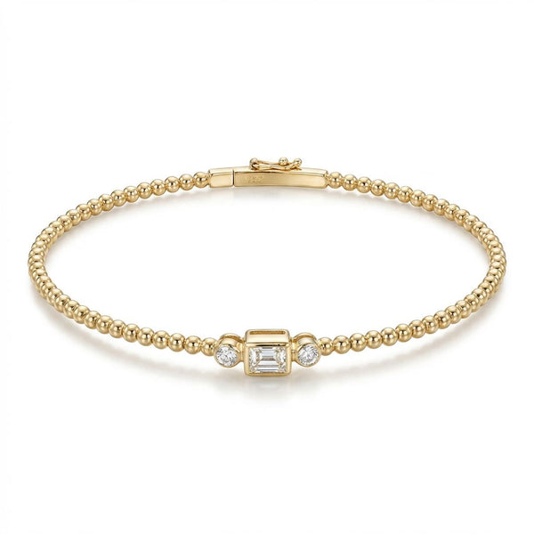 Heera Moti 14k Baguette Diamond Beaded Bangle Bracelet