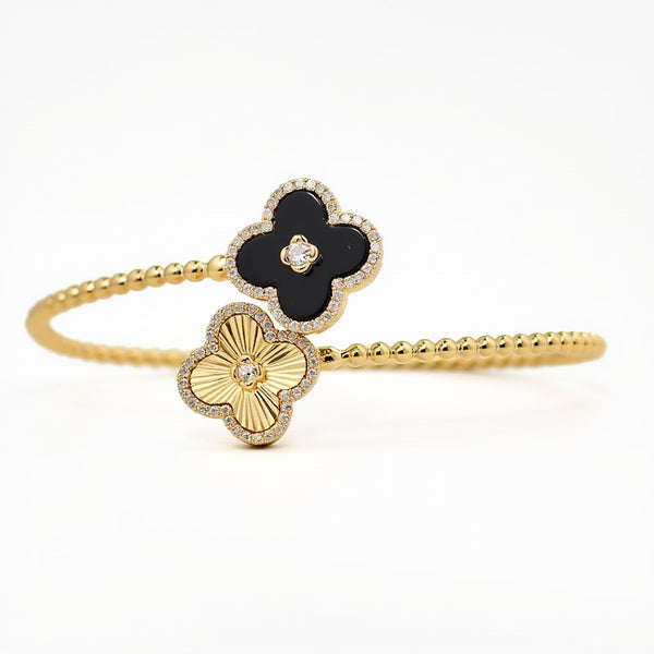 14k Yellow Gold Designer Diamond Flower Bracelet