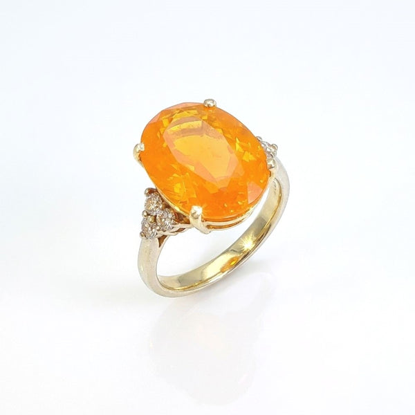 14k 7.89ct Mexican Fire Opal and Diamond Ring