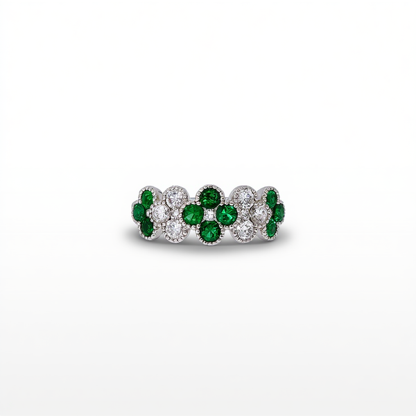 18k 1.21ctw Emerald and Diamond Floral Fashion Ring