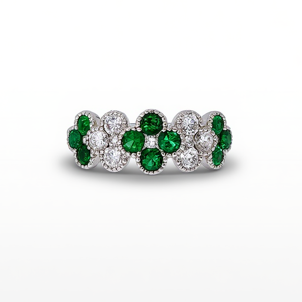 18k 1.21ctw Emerald and Diamond Floral Fashion Ring