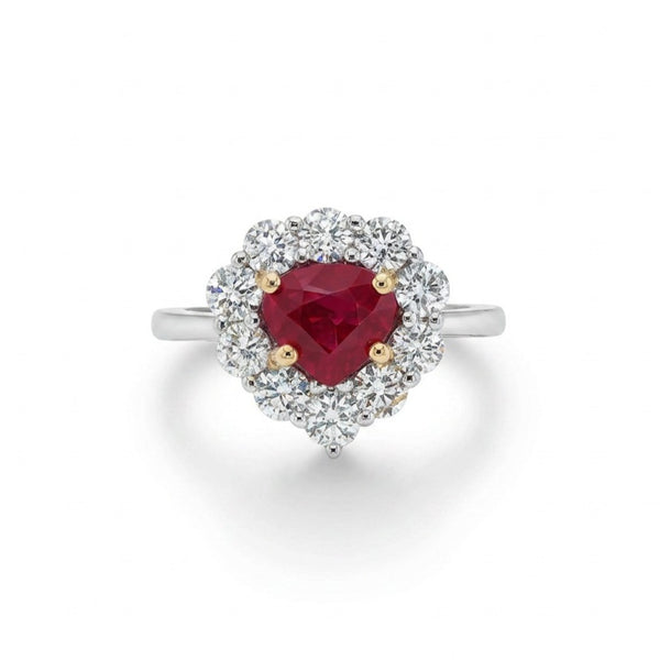 18k Pear Shape Ruby and Diamond Halo Ring