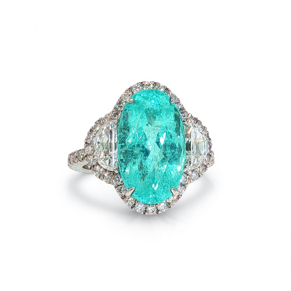 Platinum 8.01ctw Paraiba Tourmaline and Diamond Three-Stone Ring