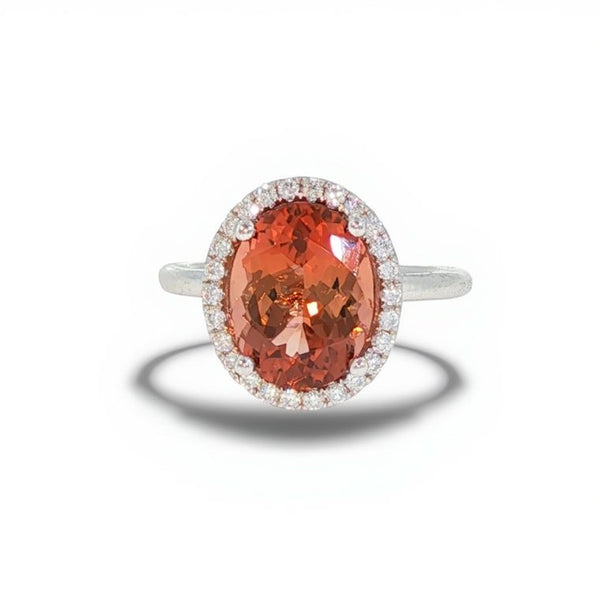 Bleau New York 18k Oval Rose Tourmaline and Diamond Halo Ring