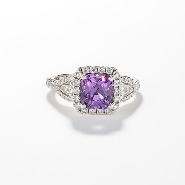 18k Lavender Cushion Cut Sapphire and Diamond Ring