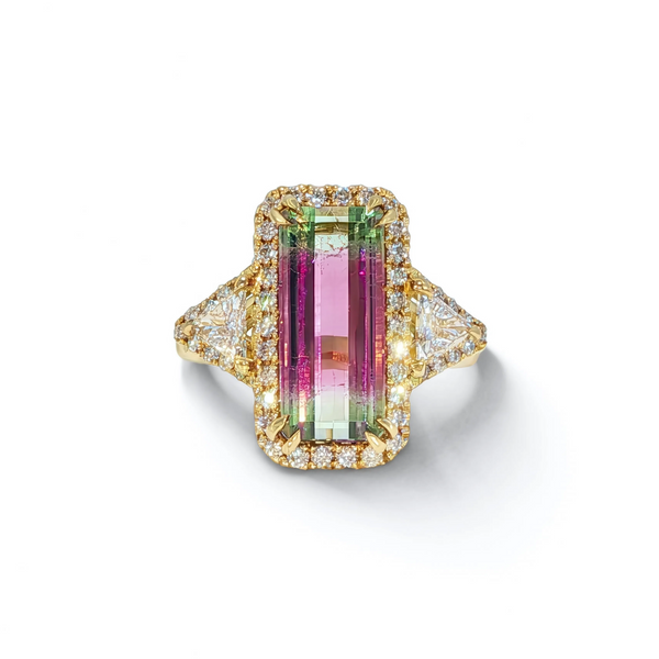 House of Kimball's | 18k 4.30ctw Watermelon Tourmaline and Diamond Designer Ring