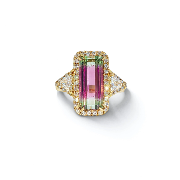 House of Kimball's | 18k 4.30ctw Watermelon Tourmaline and Diamond Designer Ring