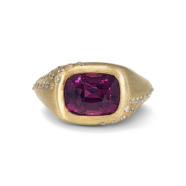 House of Kimball's 14k Brushed Finish 3.26ctw Pink Radiant Cut Sapphire and Diamond Ring