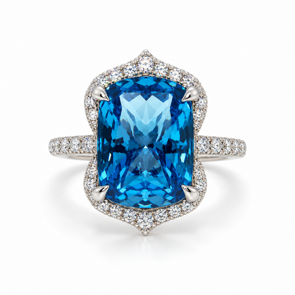 18k 7.72ctw Swiss Blue Topaz and Diamond Designer Ring