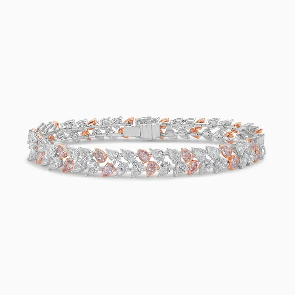 Rare Colors By Namdar 18K White Gold Pink And White Pear Shape Diamond Tennis Bracelet