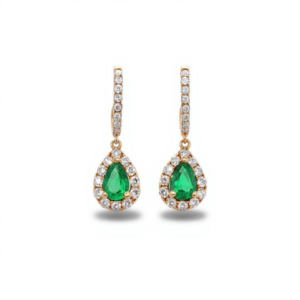 14k 1.99ctw Pear Shape Emerald and Diamond Halo Earrings