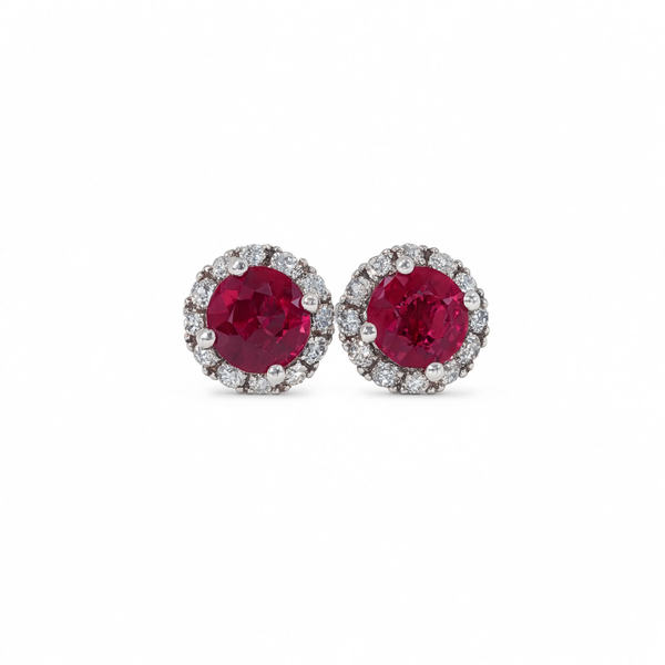 14k 1.05ctw Ruby and Diamond Halo Stud Earrings