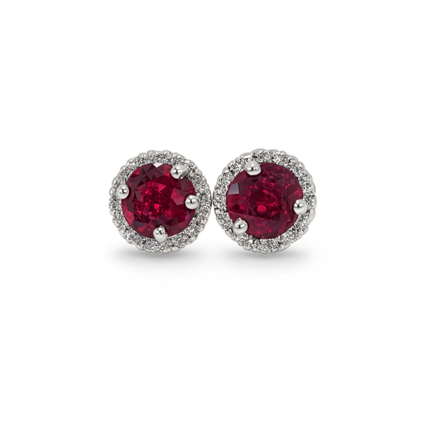 14k 5.5mm Ruby and Diamond Halo Studs