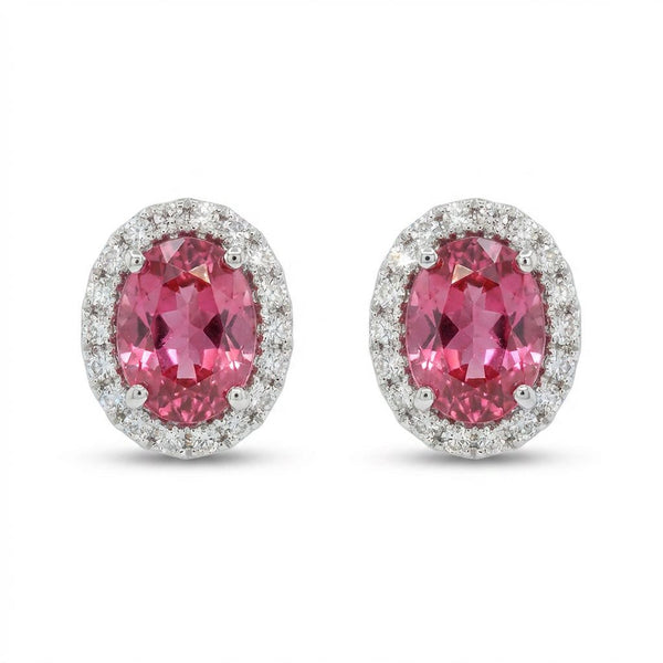 18k 3.01ctw Pink Tourmaline and Diamond Halo Diamond Stud Earrings