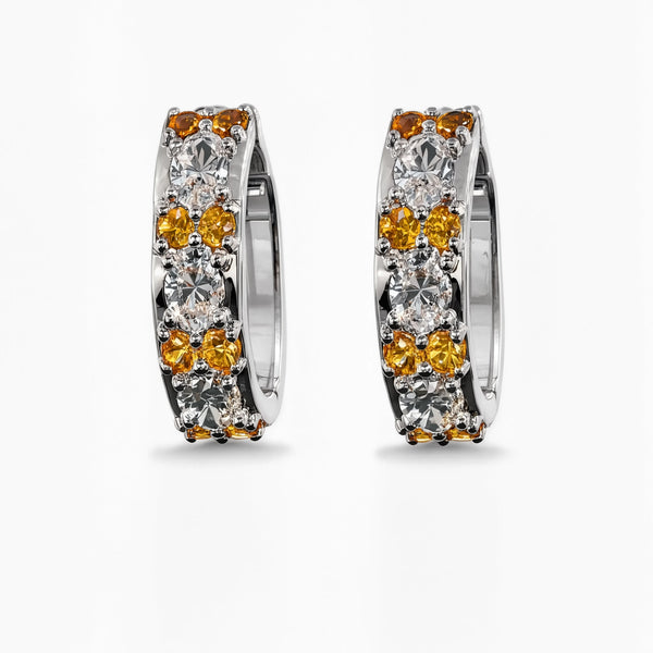 House of Kimball's "Shades of Tennessee" 14k 3.09ctw Orange Sapphire and Diamond Hoop Earrings