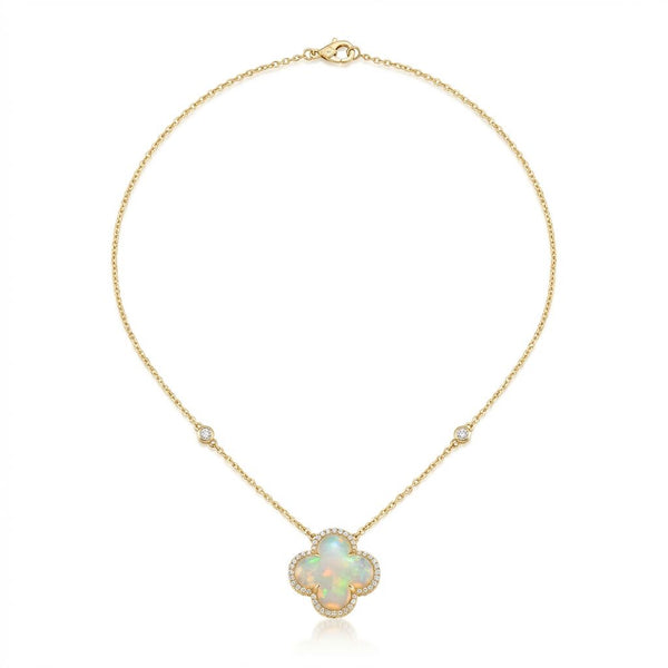 Heera Moti 14k Opal and Diamond Floral Necklace