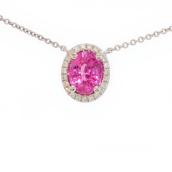 18k 2.02ct Pink Sapphire and Diamond Halo Pendant