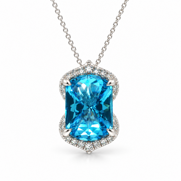 18k 7.58ctw Swiss Blue Topaz and Diamond Designer Pendant