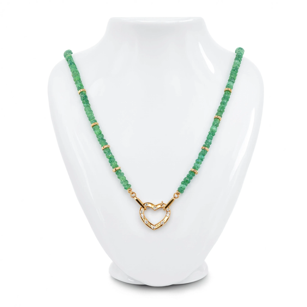 Estate 14k "Trust Your Heart" Emerald Beaded Necklace with Diamond Heart Bale