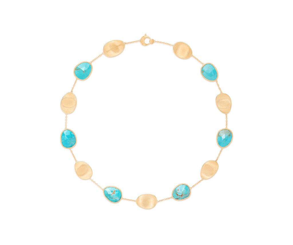 Marco Bicego 18K Yellow Gold Lunaria Gold Leaf and Turquoise Necklace - Colored Stone Necklace