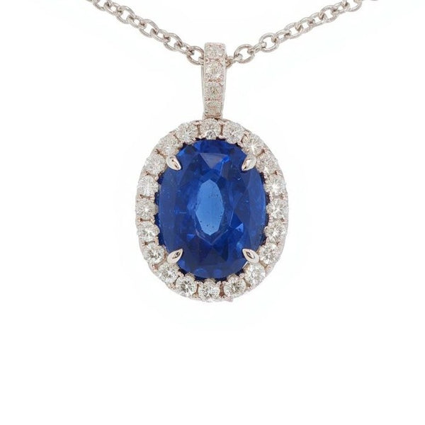 18k 8.03ctw Sapphire and Diamond Halo Pendant