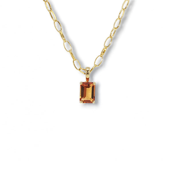 House of Kimball's 14k Emerald Cut Citrine Pendant with 18k Cable Chain