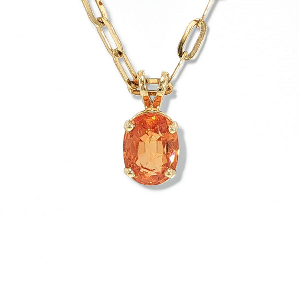 House of Kimball's 14k Orange Sapphire Pendant with Paperclip Chain