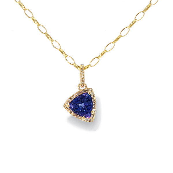 House of Kimball's 14k 2.16ctw Trillion Tanzanite and Diamond Pendant with 18k Chain