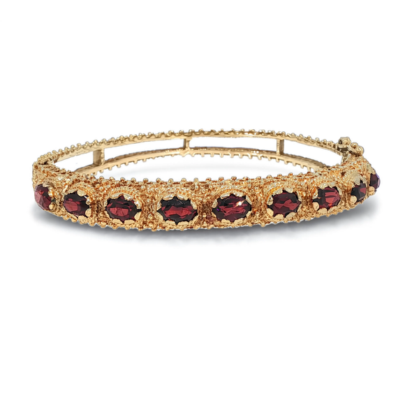 Estate 14k Garnet Vintage Hinged Bracelet